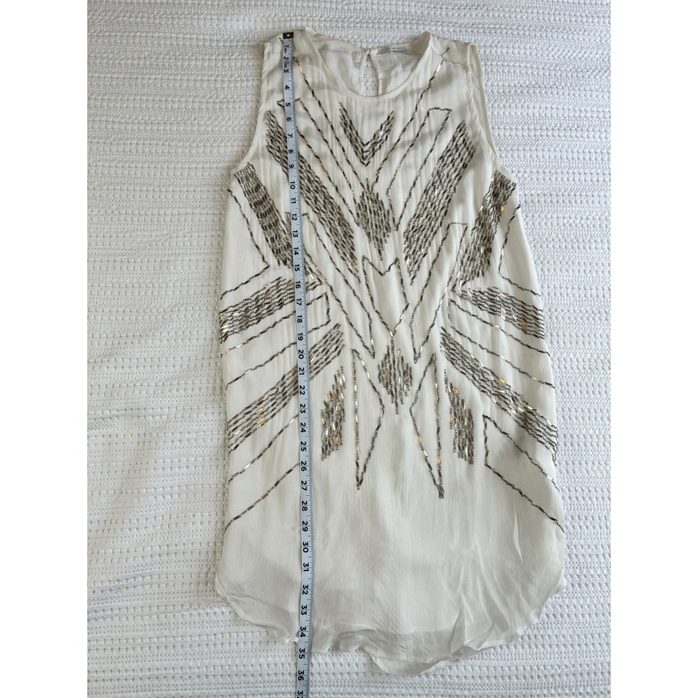 IKKS Shift Dress Mini White Metallic Beading Embellished Festival Women 38 or M - Picture 14 of 15